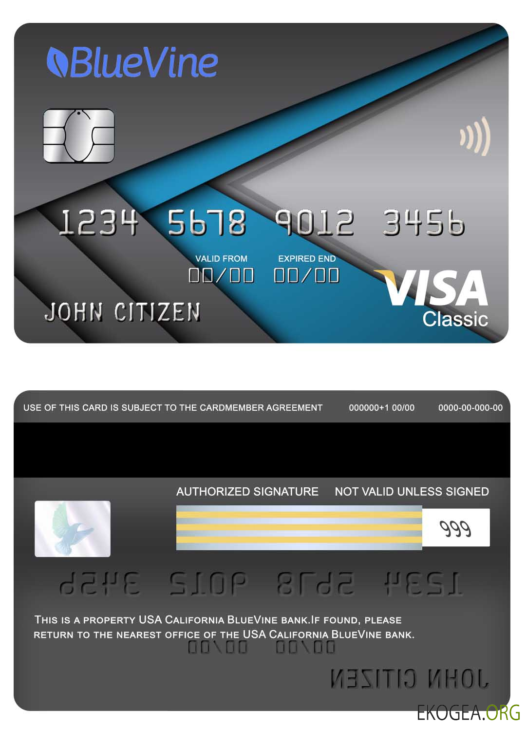 Carte classique visa bancaire BlueVine USA Californie